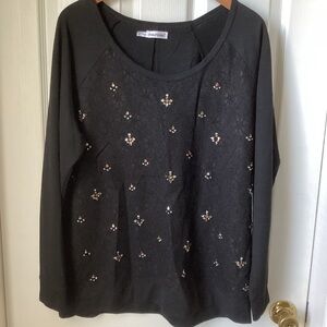 MAURICES: black long sleeve floral lace rhinestone knit pullover 2X